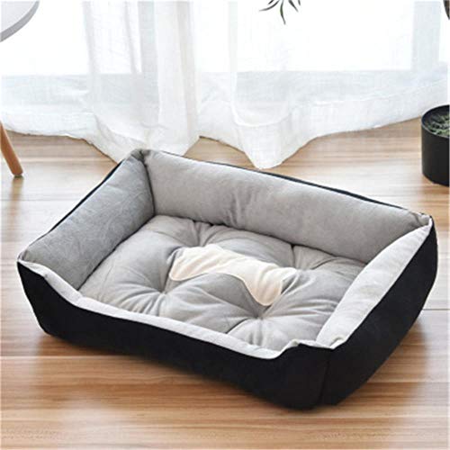 Hundematte Zwinger Haustierbedarf Fleece Hundebett Sofa Weichkissen Knochendruckhaus Welpe Handwaschbar wasserdichte Hundematte Zwinger, schwarz, L 80X60X15cm von WTMLK