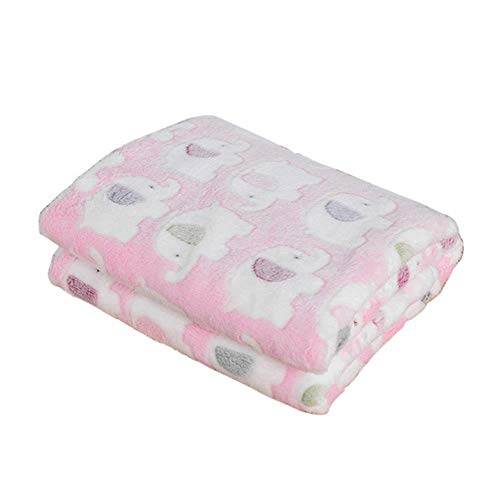 WTMLK 1 PCS Pet Super Soft Decken Coral Fleece Cute Elephant Prints Hundekissen Tragbare Schlafmatte für kleine mittelgroße Hundekatze, Pink, 110x90cm von WTMLK