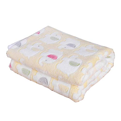 WTMLK 1 PCS Pet Super Soft Decken Coral Fleece Cute Elephant Prints Hundekissen Tragbare Schlafmatte für kleine mittelgroße Hundekatze, gelb, 110x90cm von WTMLK