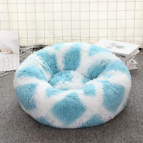 WTMLK Long Plush Pet Kennel 3D-Bett in Bonbonform Superweiches, rundes Hundekatzenkissenhaus für Big Pet Kennel Tiefschlaf 40-100 cm, geometrisches Blau, Durchmesser 100 cm von WTMLK