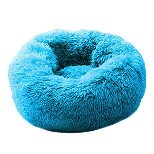 WTMLK Rundes Hundebett Waschbares langes Plüsch Hundezwinger Katzen Haus Superweiche Baumwollmatte Sofa für Hund Chihuahua Tiere Haustierbett für Katzenbett, Blau, XL von WTMLK