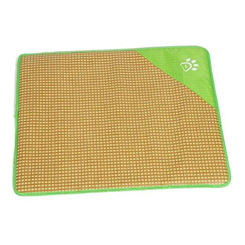 WTMLK Summer Dog Cooling Pad Pet Printed Rattan Braided Sleeping Blanket Puppy Collapsible Kennel Breathable Cushion Cool Bed Mat,Green,M 46x35cm von WTMLK