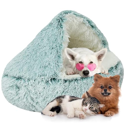 Flauschiges Hundehöhle, Katzenbett Flauschig Anti-Angst-Indoor-Runde Katzenbett - Wasserdichter Boden für Kleine/Mittlere/Große Hunde oder Katzen (Color : Green, Size : 31.4" 80cm) von WTZHHK