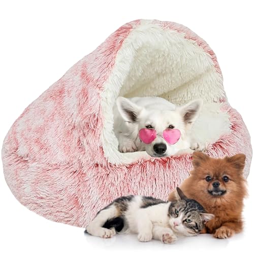 Flauschiges Hundehöhle, Katzenbett Flauschig Anti-Angst-Indoor-Runde Katzenbett - Wasserdichter Boden für Kleine/Mittlere/Große Hunde oder Katzen (Color : Pink, Size : 31.4" 80cm) von WTZHHK