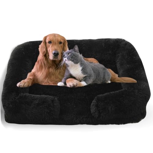 WTZHHK Hundebett Hundekissen Große Hunde, Hundebett Orthopädisch mit Abnehmbarem, Waschbarem Bezug, Wasserdichtem Futter und Rutschfester Unterseite. (Color : Black, Size : XL) von WTZHHK