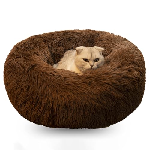 WTZHHK Hundekissen Rund Hundebetten Katzenbett Flauschig Bequem Waschbar für Katzen und Hunde Katzenkorb (Color : Brown, Size : 27.5" 70cm) von WTZHHK