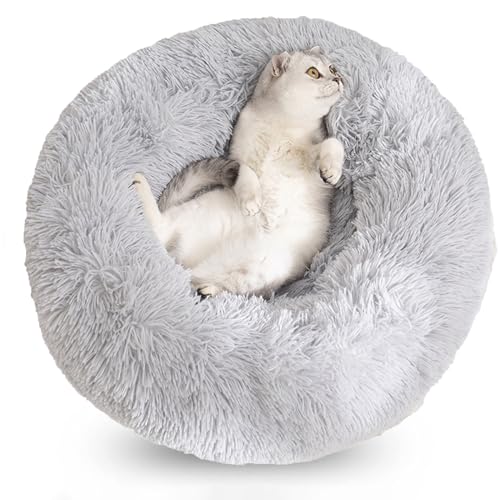 WTZHHK Hundekissen Rund Hundebetten Katzenbett Flauschig Bequem Waschbar für Katzen und Hunde Katzenkorb (Color : Grey, Size : 23.5" 60cm) von WTZHHK