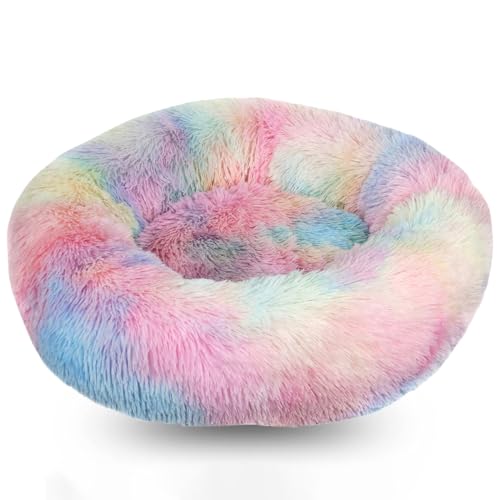 WTZHHK Hundekissen Rund Hundebetten Katzenbett Flauschig Bequem Waschbar für Katzen und Hunde Katzenkorb (Color : Iridescent, Size : 15.7" 40cm) von WTZHHK