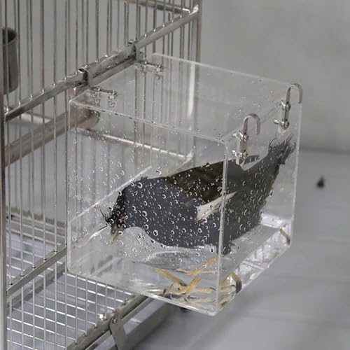 WTZHHK Papageien-Badewanne, Vogelbadewanne Hängende Vogelbad Käfig Vogelbadehaus Hängend, Transparent, Waschraum, Badewannen Käfig Mit Haken Für Kleine Vögel, Sittiche, Nymphensittiche (Size : Large) von WTZHHK