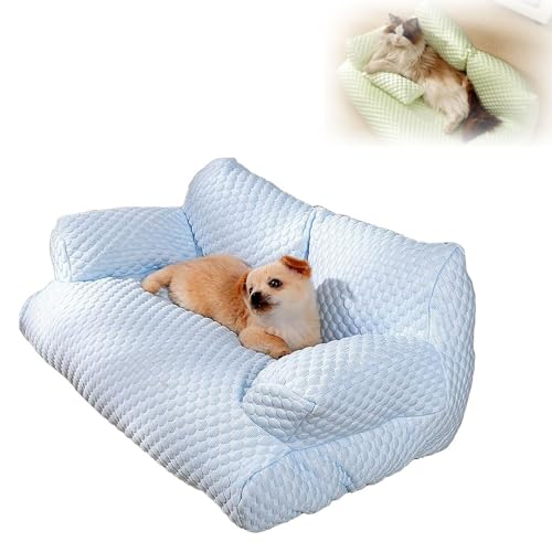 Ice Silk Cooling Pet Bed Breathable Washable Dog Sofa Bed, Ice Silk Cooling Pet Couch, Dog Cooling Bed Summer Sleeping Cool Ice Silk Bed for Small, Removable and Washable Pet Bed (X-Large,Blue) von WUFBUW