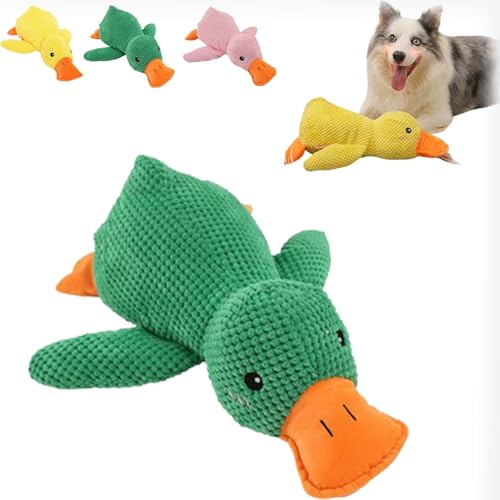 WUFBUW Calming Duck Dog Toy, Calming Durable Duck Dog Toy, Dog Toy Duck, Yellow Stuffed Duck Dog Chew Toys for Dogs Indoor Puppy (L,Green) von WUFBUW