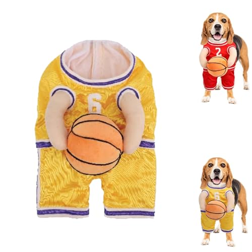 WUFBUW Dog Basketball Costume with Ball, Dog Basketball Costume, Basketball Dog Costume, Dog Basketball Player Costume, Dog Basketball Player Costume with Ball (Large,Yellow) von WUFBUW