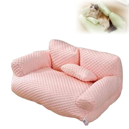 WUFBUW Ice Silk Cooling Pet Bed Breathable Washable Dog Sofa Bed, Ice Silk Cooling Pet Couch, Dog Cooling Bed Summer Sleeping Cool Ice Silk Bed for Small, Removable and Washable Pet Bed (Medium,Pink) von WUFBUW