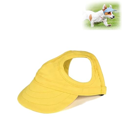 WUFBUW Outdoor Sun Protection Hood for Dogs, Sun Hat for Dogs, Adjustable Dog Sun Protection Baseball Hat Cap, Pet Dog Sun Protection Visor Hat with Ear Holes and Adjustable Strap (Large,Yellow) von WUFBUW