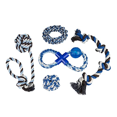 WUFY Barry Kauseil für Welpen zum Zahnen Zerren und Spielen Set mit Heavy Duty Hundespielzeug Seil für Welpen mittlerer und großer Rassen Rope Toy Natürliche Zähne Trainingsspielzeug 5-TLG Set von WUFY