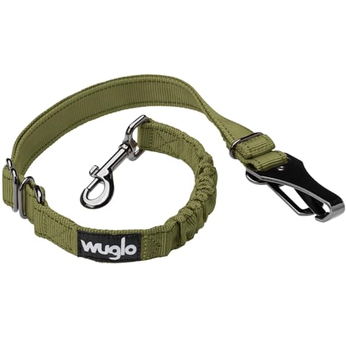 WUGLO 30-95cm Hundegurt fürs Auto - Hunde Anschnallgurt für Kindersicherheitssitz - Hakenriegel & Sicherheitsgurtschnalle - Verstellbarer Universal-Hundeanschnaller (Khaki) von WUGLO