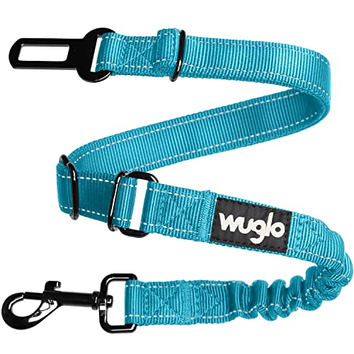 WUGLO 38-95cm Hundegurt fürs Auto - Hunde Anschnallgurt mit elastischem Gurt - Haltbarer & sicherer Auto Sicherheitsgurt Clip - Universal-Hundeanschnaller (Blau) von WUGLO