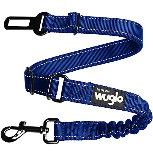 WUGLO 38-95cm Hundegurt fürs Auto - Hunde Anschnallgurt mit elastischem Gurt - Haltbarer & sicherer Auto Sicherheitsgurt Clip - Universal-Hundeanschnaller (Dunkelblau) von WUGLO