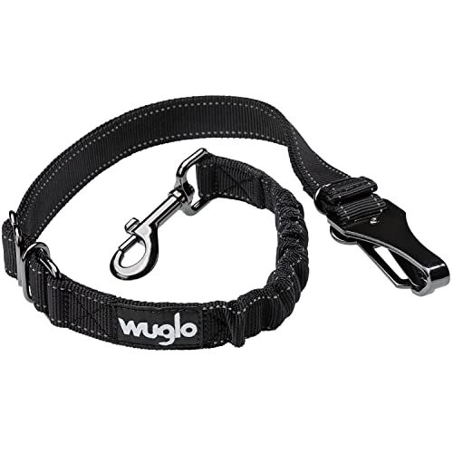 30-95cm Wuglo Hundegurt fürs Auto - Hunde Anschnallgurt für Kindersicherheitssitz - Hakenriegel & Sicherheitsgurtschnalle - Verstellbarer Universal-Hundeanschnaller (Schwarz) von WUGLO