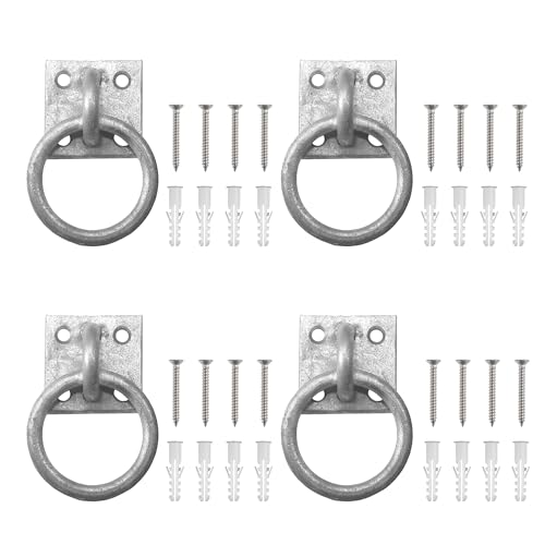 WUISOLQP 4 Stück Anbindering | Anbinden Pferd, Anbinden Pferd, Rinder, Anbindering verzinkt mit Anschraubplatte Ring für Anbindung Pferde Barrenring Anbindehaken Mounting Hook von WUISOLQP