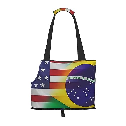 Amerikanische und brasilianische Flaggen trendige Haustier-Einkaufstasche mit Tasche, strapazierfähiges, wasserdichtes Gewebe mit stilvollem Druck-Design von WURTON