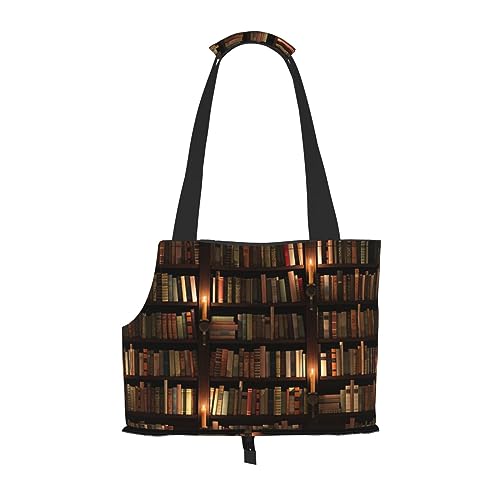 Book Room Library Haustier-Reisetasche mit Tasche, Sicherheit für kleine Hunde und Katzen – atemberaubendes Druckdesign von WURTON