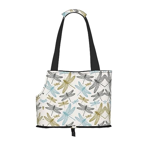 Einfache Libellen-Haustier-Reisetasche mit Tasche, Sicherheit für kleine Hunde und Katzen – atemberaubendes Druckdesign von WURTON