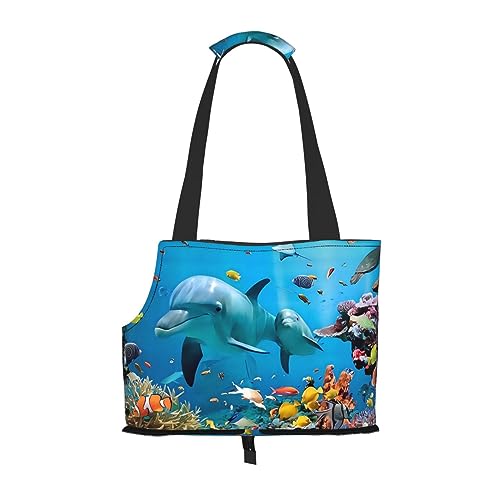 Ocean Dolphin Looking At You Pet Travel Tote Bag With Pocket Safety For Small Dogs And Cats - Stunning Print Design von WURTON