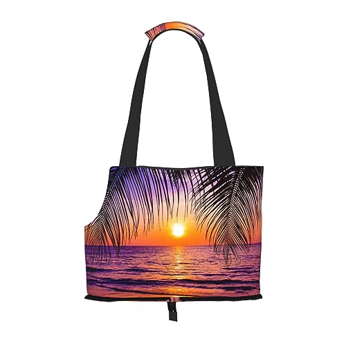 Reise-Tragetasche für kleine Hunde und Katzen, Motiv: Sonnenuntergang Ozean mit Palmen, mit Tasche, tolles Druckdesign von WURTON