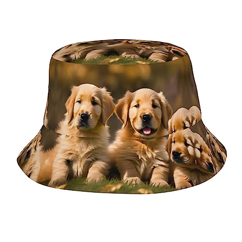 WURTON Fischerhut mit Golfball-Aufdruck, unisex, Fischerhut, Sonnenhut für Sommer, Strand, Reisen, leicht, Golden Retriever Hunde Welpen Haustiere, Einheitsgr��e von WURTON