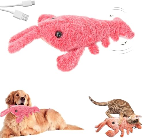 WUSKOV Niedliches Interaktives Hundespielzeug, USB-aufladbares Floppy Lobster Plüschtier Für Hunde Und Katzen, Springendes Und Bewegliches Kau-Spielzeug, Angst- Und Stressabbau Für Haustiere von WUSKOV