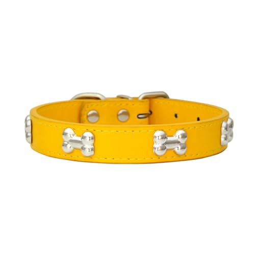 WUUISDNX Langlebiges und stilvolles Hundehalsband in Knochenform. Mehrere Größen erhältlich. Bequemes, tragefreundliches PU Hundehalsband in Knochenform, Gold, XL von WUUISDNX