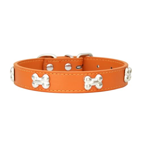 WUUISDNX Langlebiges und stilvolles Hundehalsband in Knochenform. Mehrere Größen erhältlich. Bequemes, tragefreundliches PU Hundehalsband in Knochenform, orange, L von WUUISDNX