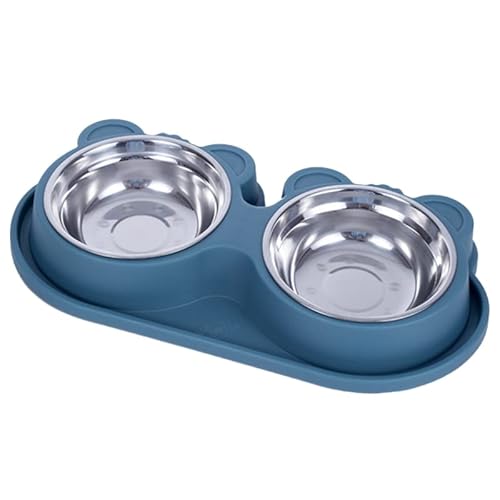 Elegant Für Katzennapf Futternapf Set Leckerli Wasserspender Edelstahl 2-in-1-Futterwassernäpfe Anti Split Doppelnapf Futterspender Für Katzen Kleine Und Große Hunde von WUURAA