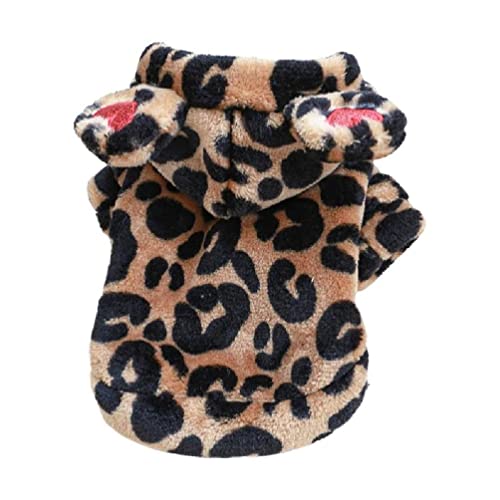 Leopard Hund Hoodie Hundemantel Mit Kapuze Hund Hoodies Pullover Hundemantel Gemütliche Hund Outfits Winter Haustier Hundekleidung Hundejacken Hundemantel Mit Kapuze Für Kleine Hunde von WUURAA