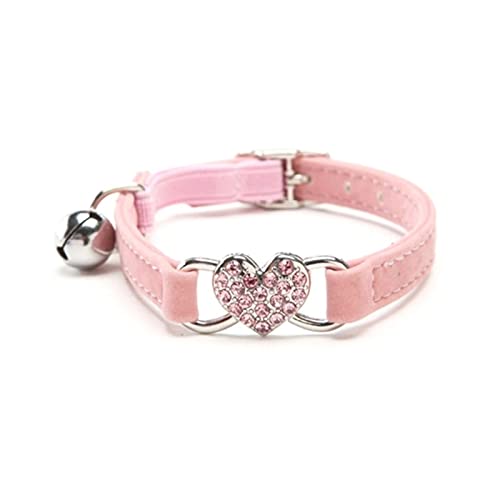 Verstellbares Halsband für Katzenhalsband, Glocke und Strass-Herz-Dekor, weiches Tuch, Sicherheits-Haustier-Halsband mit elastischer Länge 20,1 cm - 24,9 cm, Katzenhalsband für Mädchen, Jungen, von WUURAA