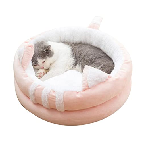 Warm Katzenbett Haustier Kätzchen Haus Bett Winter Schlafbett Hundehütte Anti-Rutsch Bettwäsche Rundes Kissen Kleintier Warmes Haus Katzenkissen Rund Katzenkissen Katzenkissen Bett von WUURAA