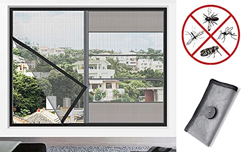 Effektives Netz-Fensternetz für Katzensicherheit, Anti-Mücken-Fenster, selbstklebend, halbtransparent, einfach zu installieren, 80 x 120 cm, schwarzer Rahmen, graues Netz von WUWEI