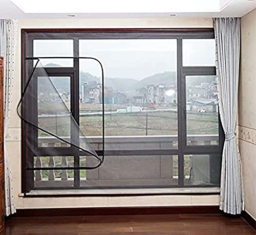 Fliegengitter für Fenster, waschbar, mit Reißverschluss, selbstklebend, einfache Anbringung, zuschneidbar, weißer Rahmen, graues Netz, 100 x 100 cm von WUWEI