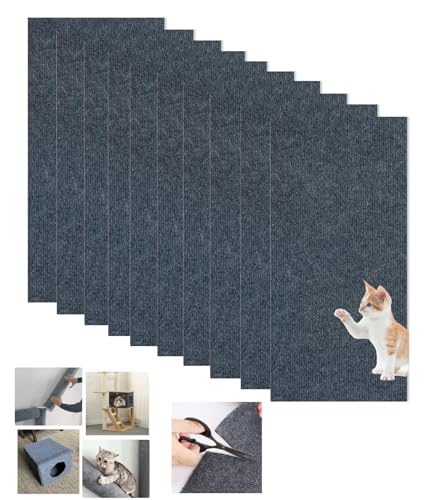 WUZILIN Katze Kratzmatte,Katze Wand Stracther, vielseitige Selbstklebende Ersatz einfache Verwendung für Katze Bäume, Katze Wand Möbel, Kratzbäume, und Couch Schutz (Dunkelgrau, 30 * 60cm 10er-Pack) von WUZILIN