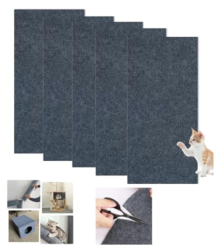 WUZILIN Katze Kratzmatte,Katze Wand Stracther, vielseitige Selbstklebende Ersatz einfache Verwendung für Katze Bäume, Katze Wand Möbel, Kratzbäume, und Couch Schutz (Dunkelgrau, 30 * 60cm 5er-Pack) von WUZILIN