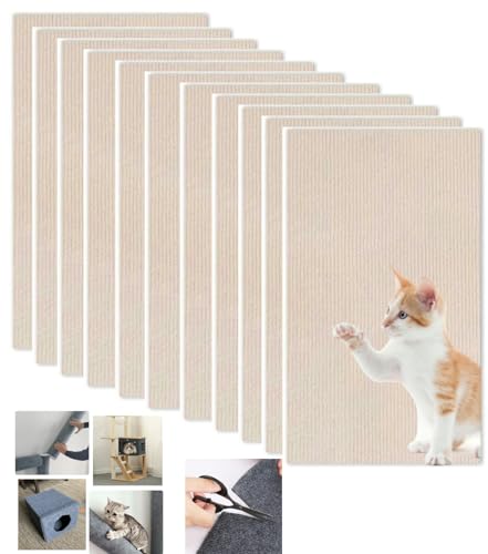WUZILIN Katze Kratzmatte,Katze Wand Stracther, vielseitige Selbstklebende Ersatz einfache Verwendung für Katze Bäume, Katze Wand Möbel, Kratzbäume, und Couch Schutz (beige, 30 * 60cm 10er-Pack) von WUZILIN