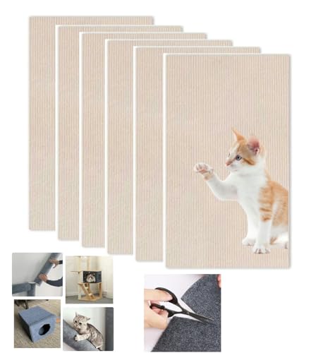WUZILIN Katze Kratzmatte,Katze Wand Stracther, vielseitige Selbstklebende Ersatz einfache Verwendung für Katze Bäume, Katze Wand Möbel, Kratzbäume, und Couch Schutz (beige, 30 * 60cm 5er-Pack) von WUZILIN