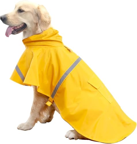 WWZ889 Hunde-Regenmantel für große Hunde mit reflektierendem Kapuzenpullover, Regenponcho für Hunde von WWZ889