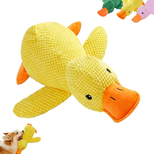 WXBZMOKW Hundespielzeug Ente Quack, Ente Kuscheltier, Beruhigende Ente Für Hunde, Hundespielzeug, Quietschendes Plüsch Spielzeug, für Große, Kleine, Mittelgroße Hunde（Gelb Rosa Grün） von WXBZMOKW