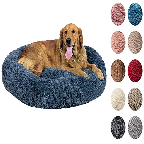 Plüsch-Donut-Haustierbett Rund Warm Weich Flauschig Orthopädisch Großes Hundebett Mit Rutschfester Unterseite (Diameter 110cm,Apricot) von WXDL