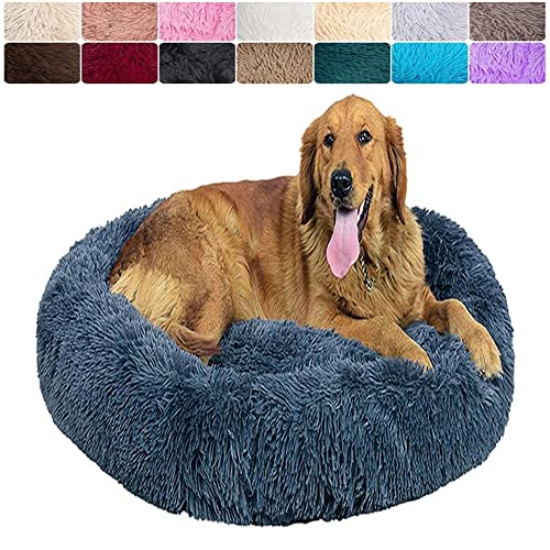 Plüsch Weich Runden Katze Schlafen Bett Orthopädisches Hundebett Donut Kuscheliges Hundekorb Waschbar (Diameter 60cm,Apricot) von WXDL