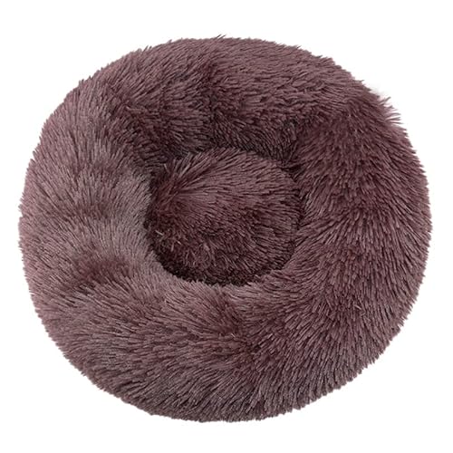 WXDL Flauschiges Anti-Angst-Anti-Rutsch-Hundebett,Plüsch,Waschbares Welpenbett,Wärmendes Donut-Kuschelbett Für Große,Mittelgroße Und Kleine Hunde Und Katzen (Diameter 50cm,Dark Brown) von WXDL