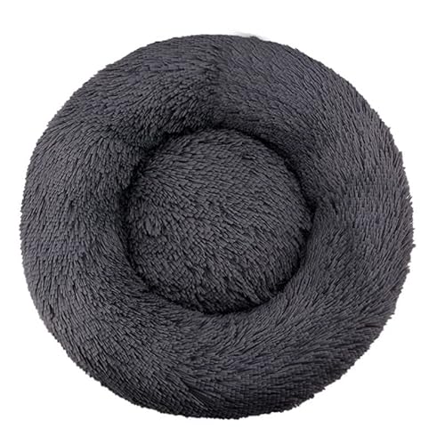 WXDL Flauschiges Anti-Angst-Anti-Rutsch-Hundebett,Plüsch,Waschbares Welpenbett,Wärmendes Donut-Kuschelbett Für Große,Mittelgroße Und Kleine Hunde Und Katzen (Diameter 50cm,Dark Gary) von WXDL