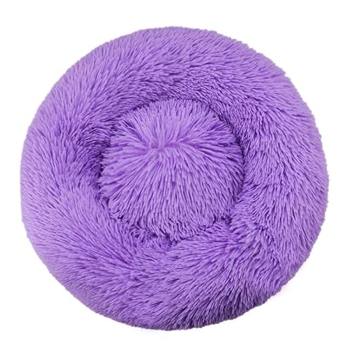 WXDL Flauschiges Anti-Angst-Anti-Rutsch-Hundebett,Plüsch,Waschbares Welpenbett,Wärmendes Donut-Kuschelbett Für Große,Mittelgroße Und Kleine Hunde Und Katzen (Diameter 50cm,Purple) von WXDL